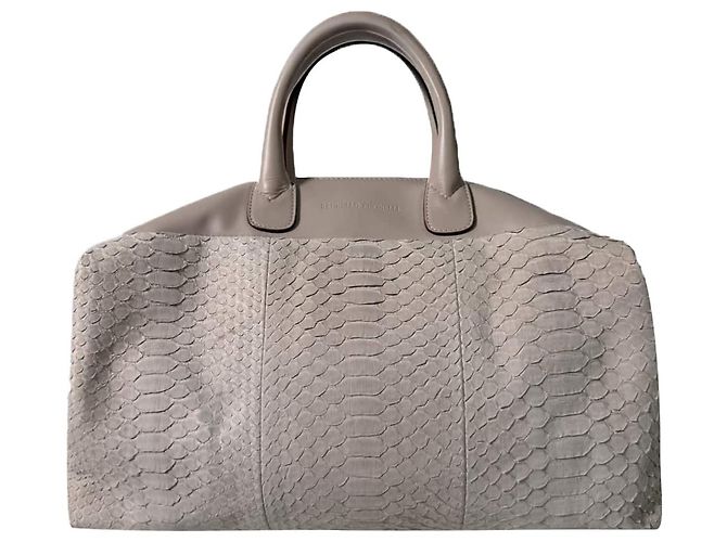 Brunello Cucinelli Bolsa Boston de couro de python, bolsa tote cinza Marrom - vista 2