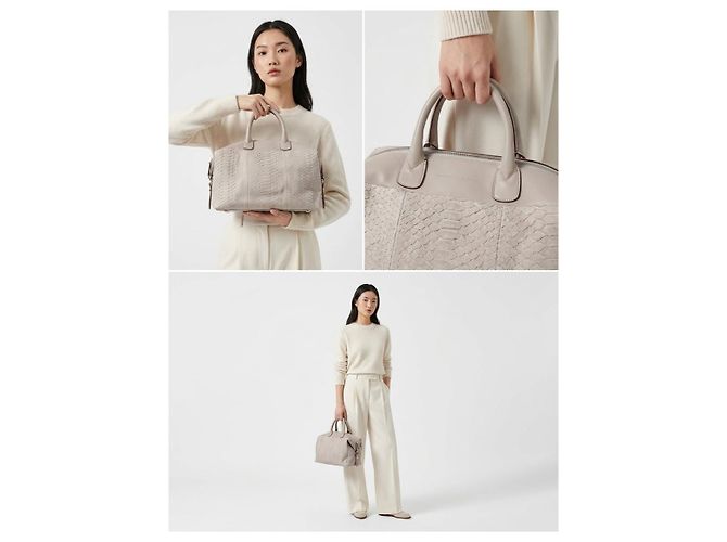 Brunello Cucinelli Bolsa Boston de couro de python, bolsa tote cinza Marrom - vista 4