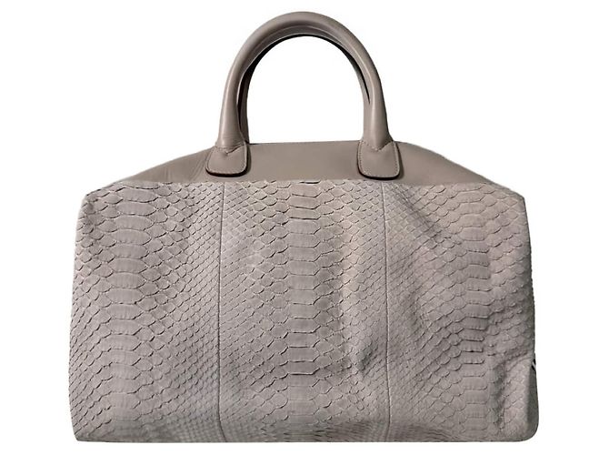 Brunello Cucinelli Bolsa Boston de couro de python, bolsa tote cinza Marrom - vista 6