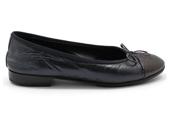 Chanel Ballerine bicolore blu metallizzato e bordeaux con nastro - vista 4