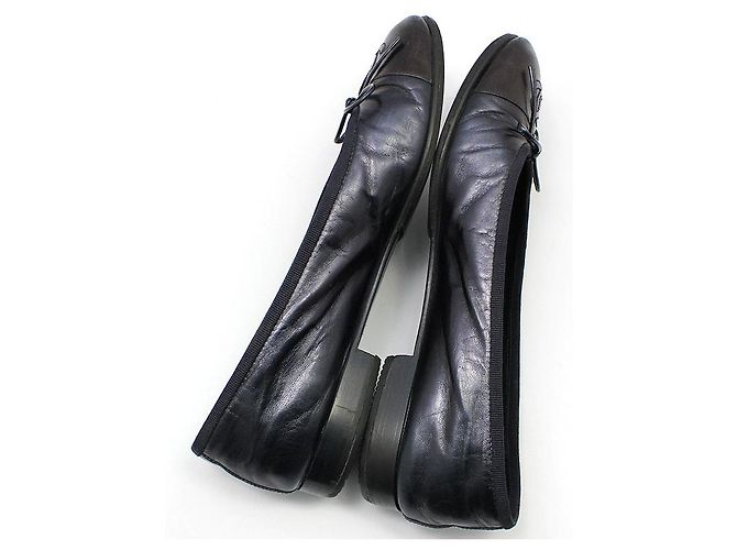 Chanel Ballerine bicolore blu metallizzato e bordeaux con nastro - vista 7