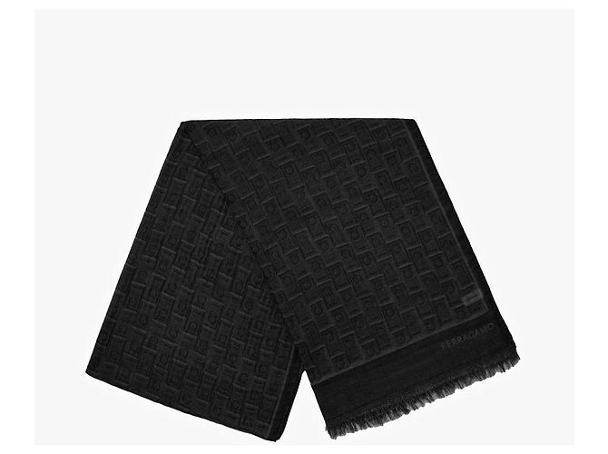 Salvatore Ferragamo Stola da uomo con stampa monogramma Gancini Nero - vista 6