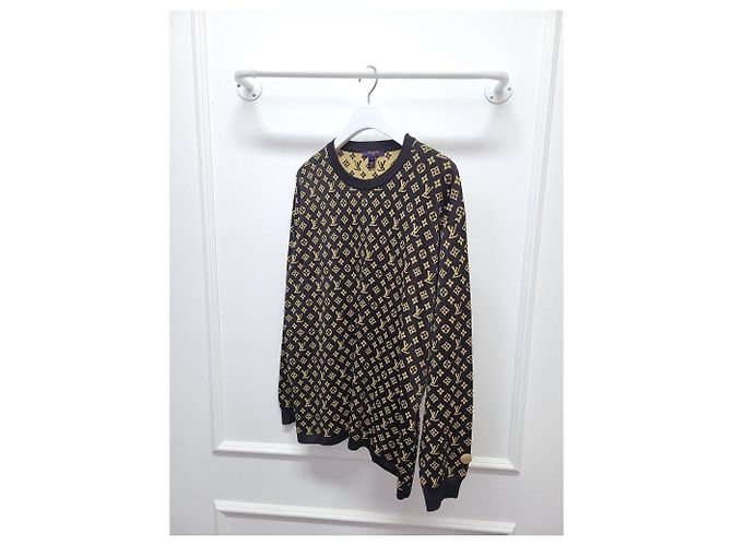 Louis Vuitton Pull en maille jacquard monogramme marron - vue 3