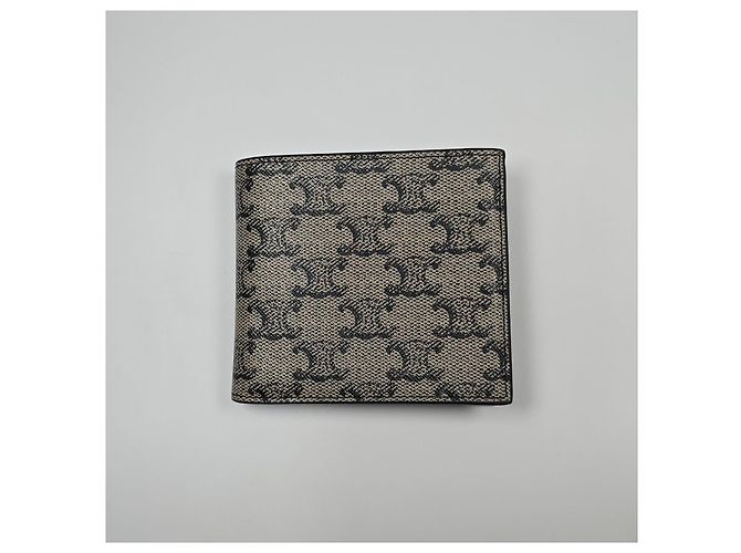 Céline Triomphe Canvas Calfskin Bi-fold Wallet Silvery - view 2