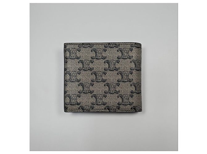 Céline Triomphe Canvas Calfskin Bi-fold Wallet Silvery - view 3