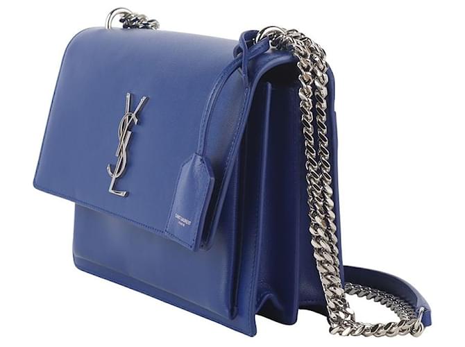 Saint Laurent Borsa a Spalla Monogram Sunset Bag Medium Silver Blu - vista 2