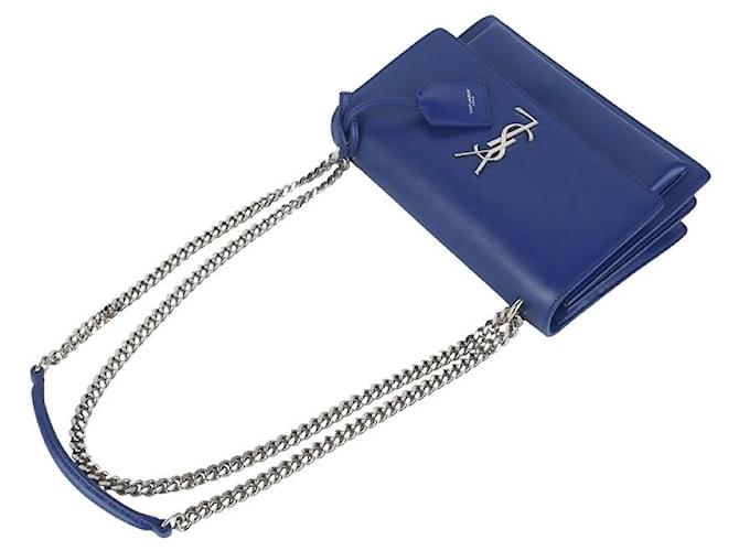 Saint Laurent Borsa a Spalla Monogram Sunset Bag Medium Silver Blu - vista 4