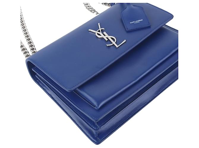 Saint Laurent Borsa a Spalla Monogram Sunset Bag Medium Silver Blu - vista 5