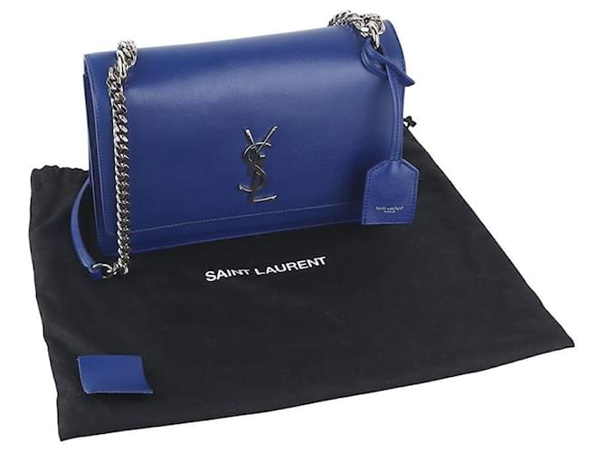 Saint Laurent Borsa a Spalla Monogram Sunset Bag Medium Silver Blu - vista 8