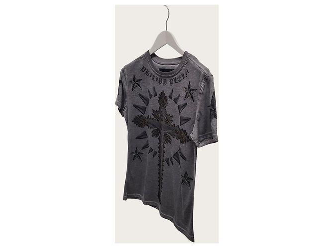Philipp Plein Kurzärmeliges T-Shirt mit Kreuzperlen-Print in Charcoal Braun - Ansicht 3