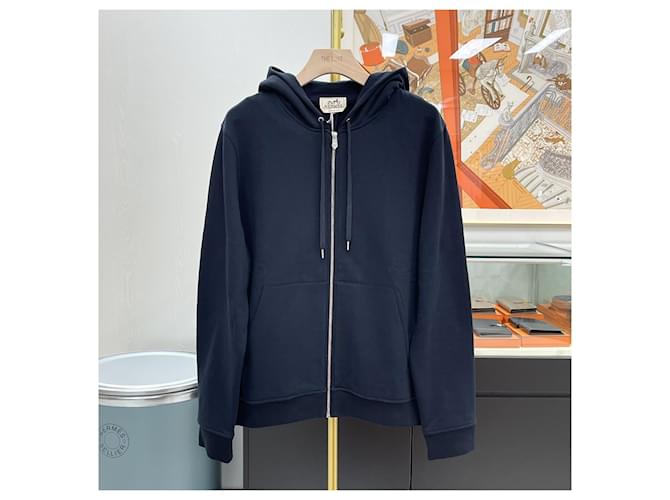 Hermès Felpa con cappuccio e zip Ex Libris Silk Patch Navy Blu - vista 2