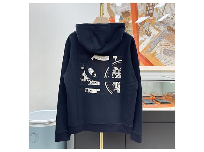 Hermès Felpa con cappuccio e zip Ex Libris Silk Patch Navy Blu - vista 4