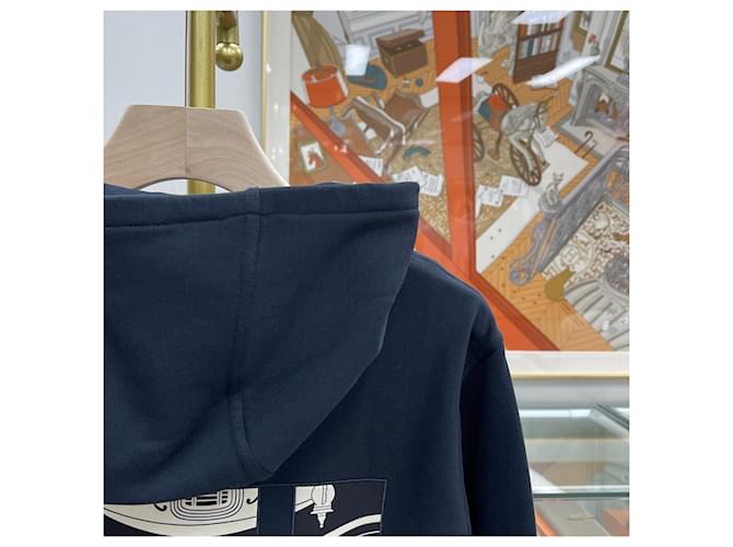 Hermès Felpa con cappuccio e zip Ex Libris Silk Patch Navy Blu - vista 5