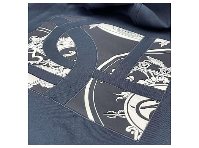 Hermès Felpa con cappuccio e zip Ex Libris Silk Patch Navy Blu - vista 6