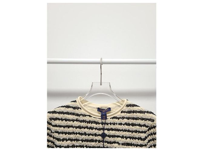 Louis Vuitton Langarmshirt aus gestreiftem, gekräuseltem Strick Weiß - Ansicht 2