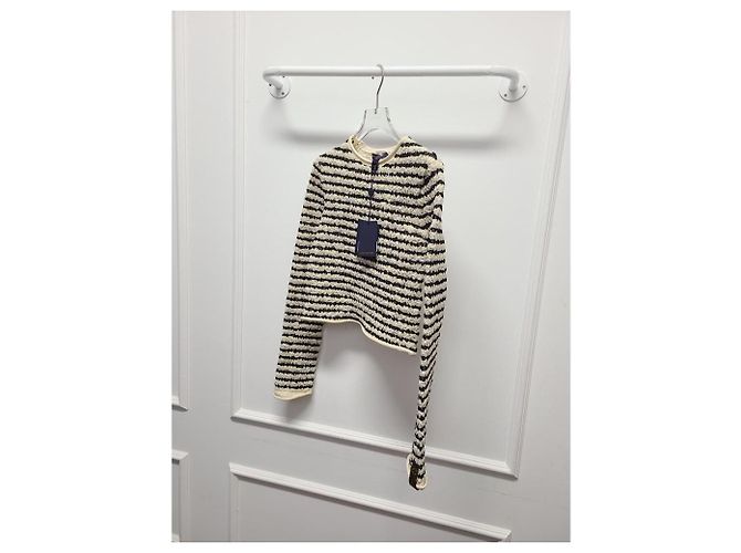 Louis Vuitton Langarmshirt aus gestreiftem, gekräuseltem Strick Weiß - Ansicht 3