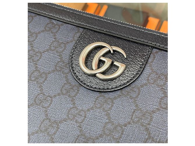 Gucci Clutch Ophidia in tela GG Navy Blu - vista 10