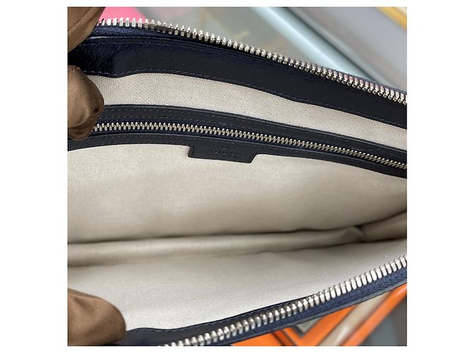 Gucci Clutch Ophidia in tela GG Navy Blu - vista 11