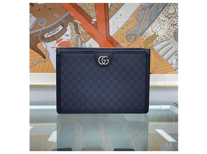 Gucci Clutch Ophidia in tela GG Navy Blu - vista 2