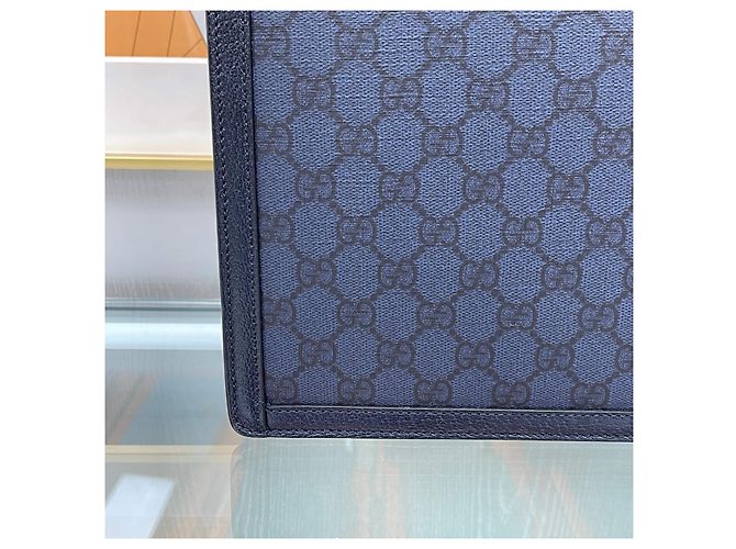 Gucci Clutch Ophidia in tela GG Navy Blu - vista 4