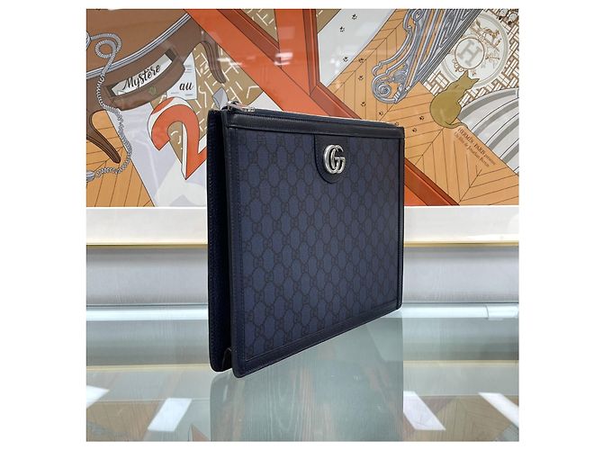 Gucci Clutch Ophidia in tela GG Navy Blu - vista 5