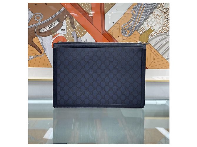Gucci Clutch Ophidia in tela GG Navy Blu - vista 6