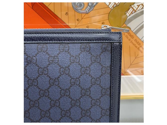 Gucci Clutch Ophidia in tela GG Navy Blu - vista 7