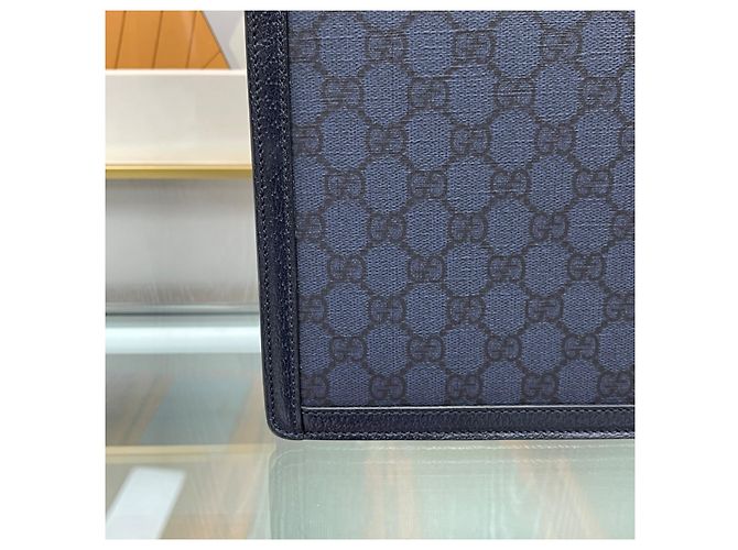 Gucci Clutch Ophidia in tela GG Navy Blu - vista 8