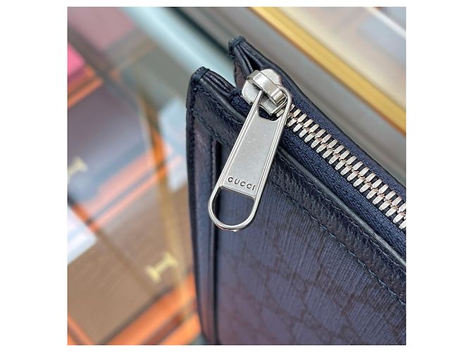 Gucci Clutch Ophidia in tela GG Navy Blu - vista 9