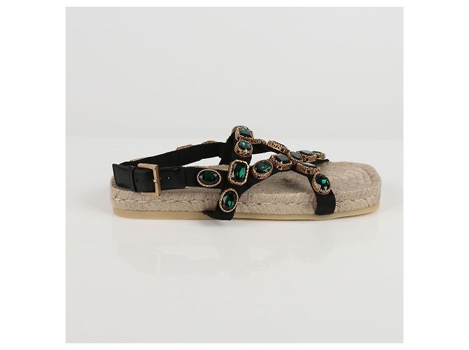 Gucci Sandali espadrilles in grosgrain nero e cristalli - vista 2