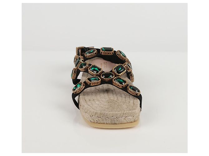 Gucci Sandali espadrilles in grosgrain nero e cristalli - vista 3