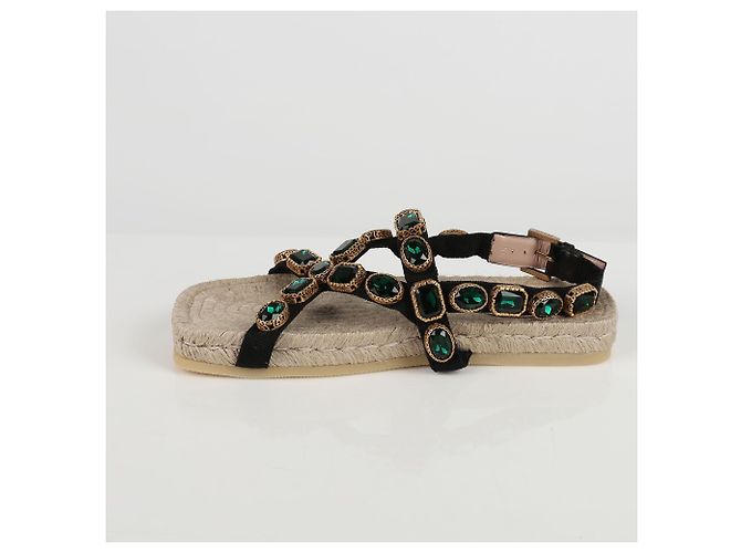Gucci Sandali espadrilles in grosgrain nero e cristalli - vista 4
