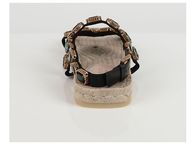 Gucci Sandali espadrilles in grosgrain nero e cristalli - vista 5