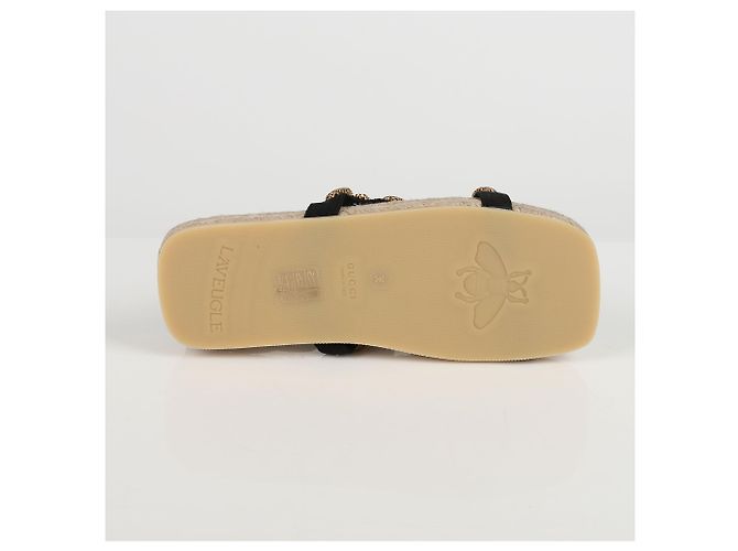 Gucci Sandali espadrilles in grosgrain nero e cristalli - vista 6