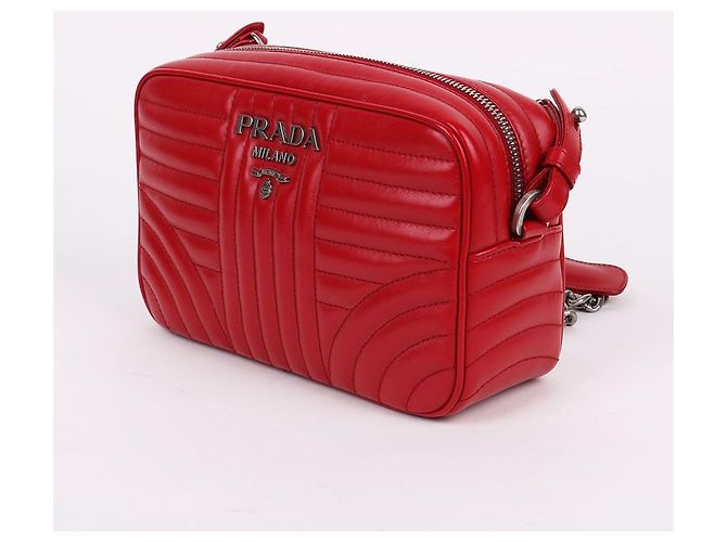 Prada Borsa a Spalla Diagram Red Silver Chain Rosso - vista 3