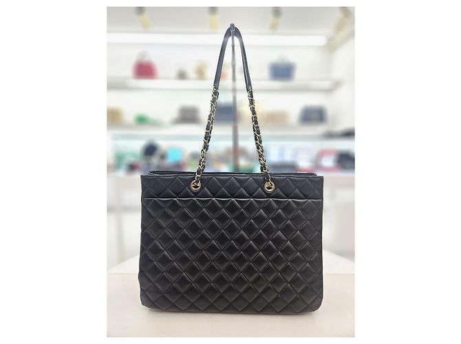 Chanel Borsa a tracolla shopper Timeless in pelle di agnello nera e oro Nero - vista 14