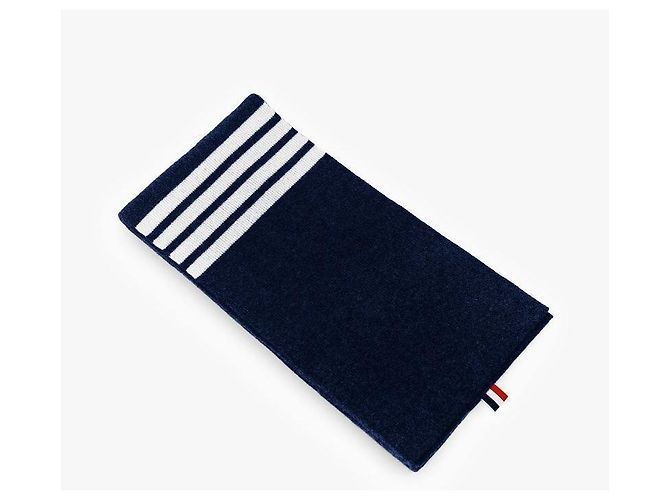 Thom Browne Sciarpa in cashmere a righe a coste Nero - vista 5
