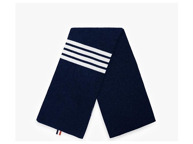 Thom Browne Sciarpa in cashmere a righe a coste Nero - vista 6