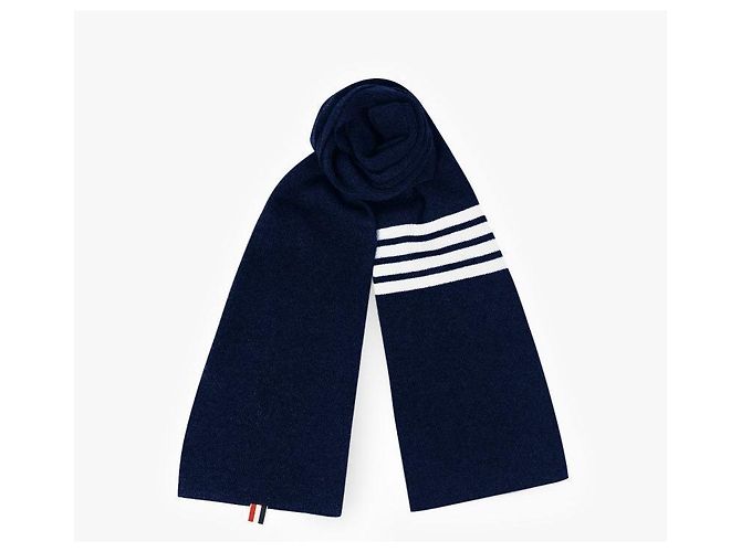 Thom Browne Sciarpa in cashmere a righe a coste Nero - vista 7