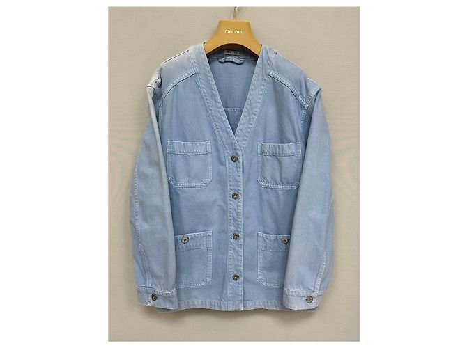 Miu Miu Chaqueta vaquera con logo de algodón Azul - vista 3