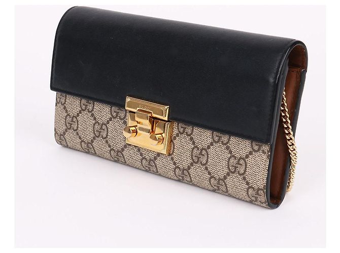 Padlock Gucci Catena per borsa portafoglio lunga con lucchetto GG dorato Nero - vista 4