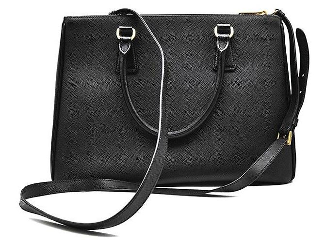 Prada Tote Grande e Borsa a Spalla Saffiano Lux Galleria Nero - vista 3