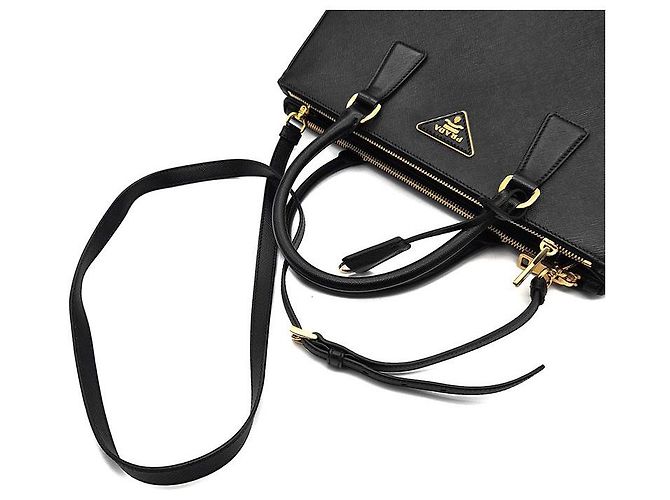 Prada Tote Grande e Borsa a Spalla Saffiano Lux Galleria Nero - vista 5