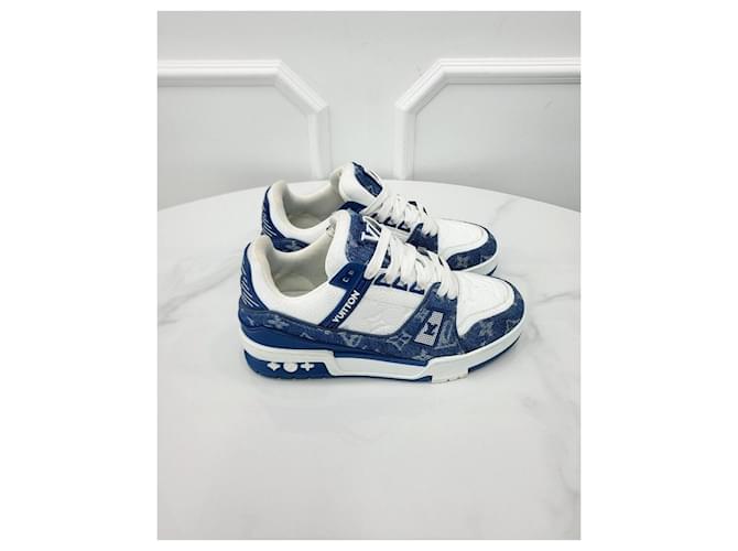 Louis Vuitton Trainer in denim blu monogram Argento - vista 4