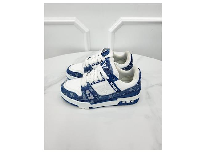 Louis Vuitton Trainer in denim blu monogram Argento - vista 5