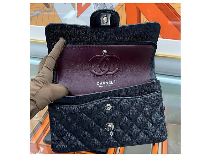 Chanel Borsa Classic Small Flap Bag Caviar Nero Argento - vista 12