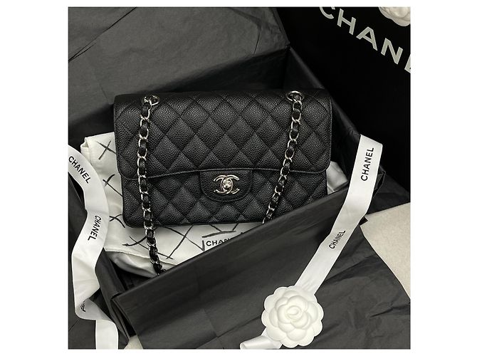 Chanel Borsa Classic Small Flap Bag Caviar Nero Argento - vista 2