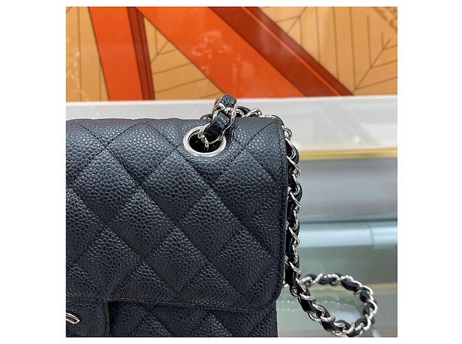 Chanel Borsa Classic Small Flap Bag Caviar Nero Argento - vista 4