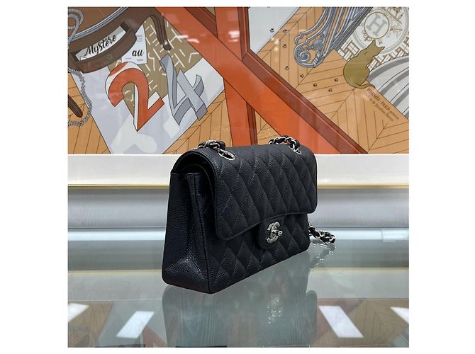 Chanel Borsa Classic Small Flap Bag Caviar Nero Argento - vista 6