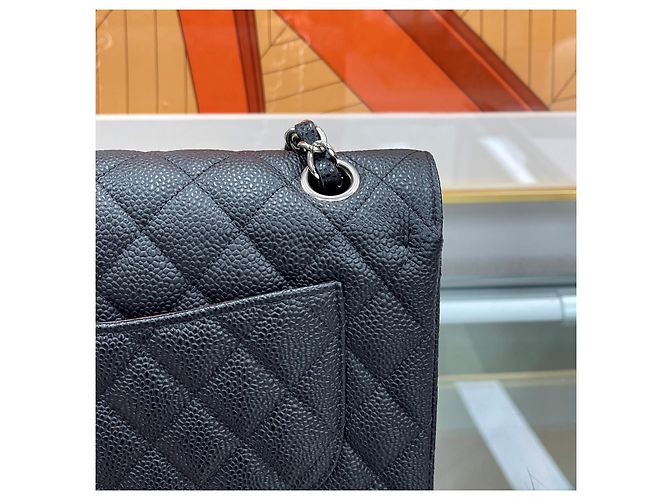 Chanel Borsa Classic Small Flap Bag Caviar Nero Argento - vista 8